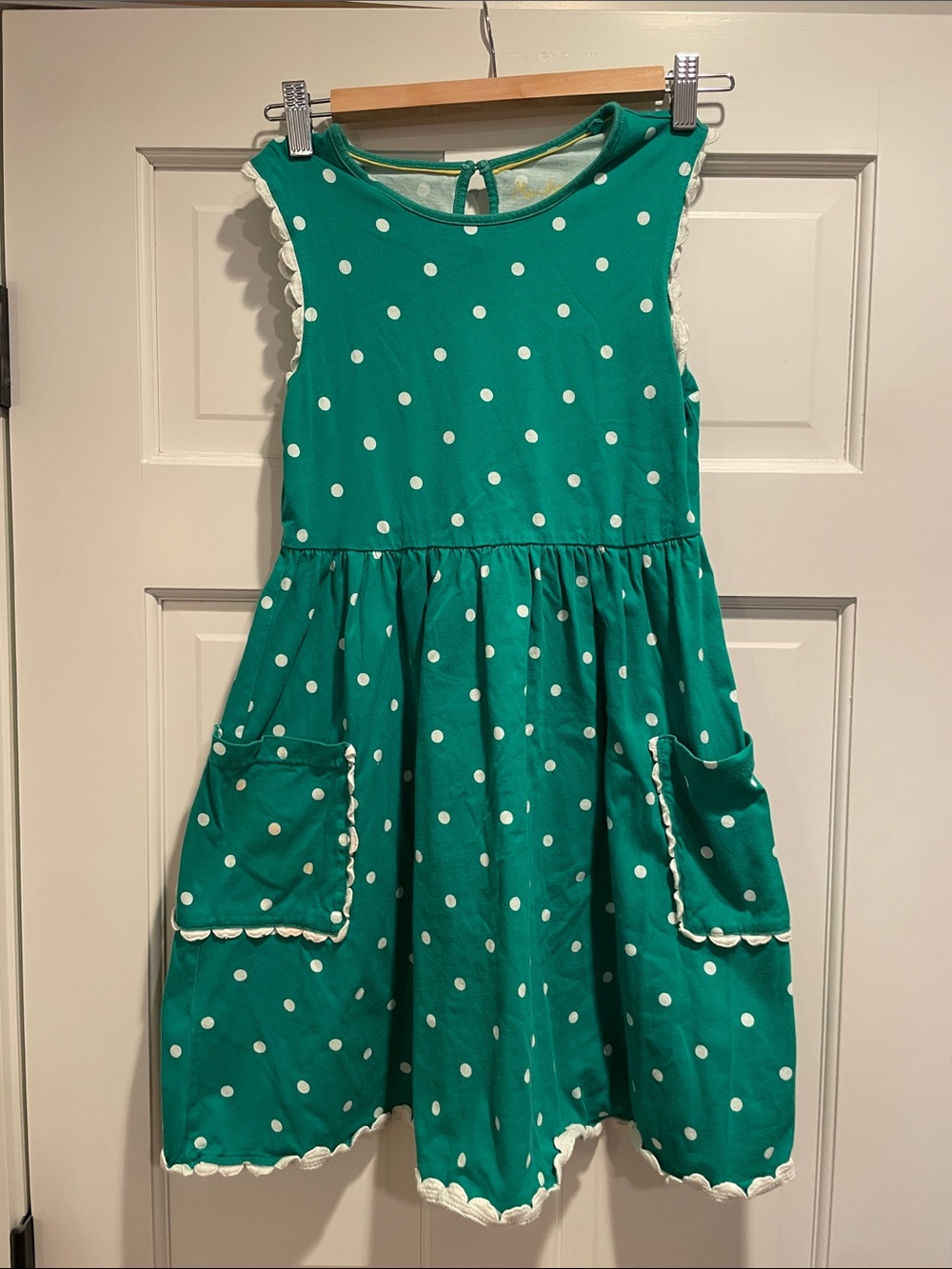 Mini Boden Emerald Green Polka Dot Dress with Scallop Trim